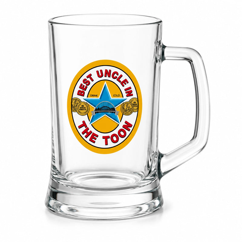 Best Uncle in the Toon Pint Tankard with UV printed Toon-inspired football badge design