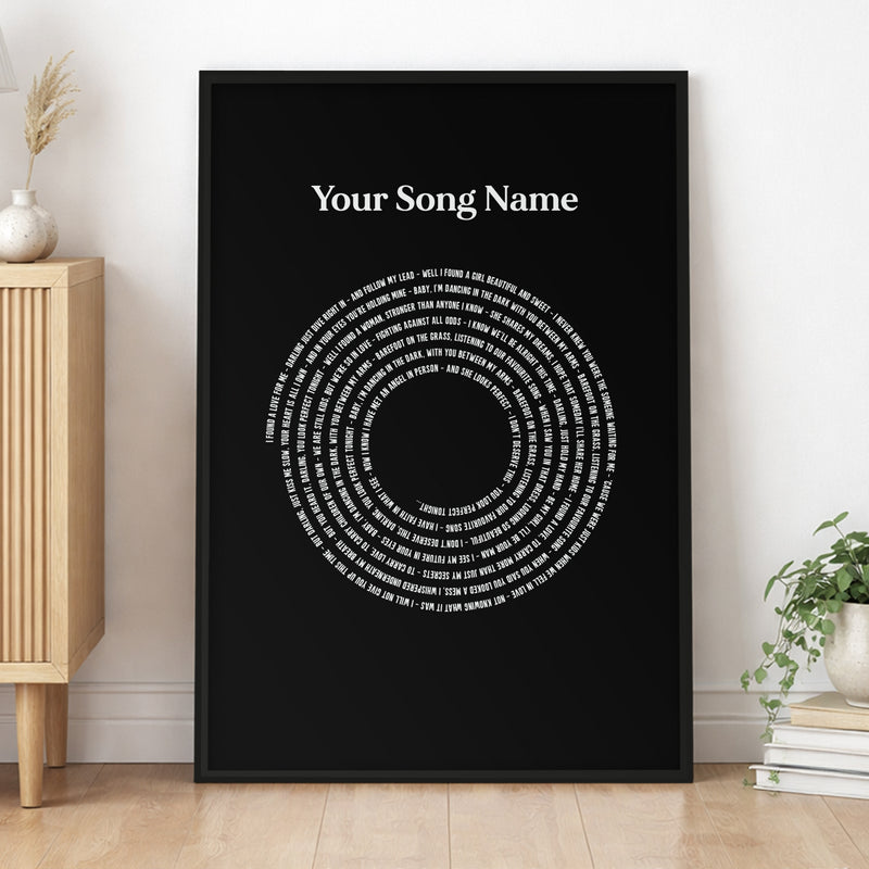 Personalised Vinyl Record Song Lyric Print | Bold Black Circular Wall Art