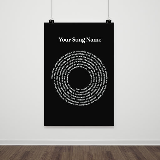 Personalised vinyl record style song lyric print in bold black design