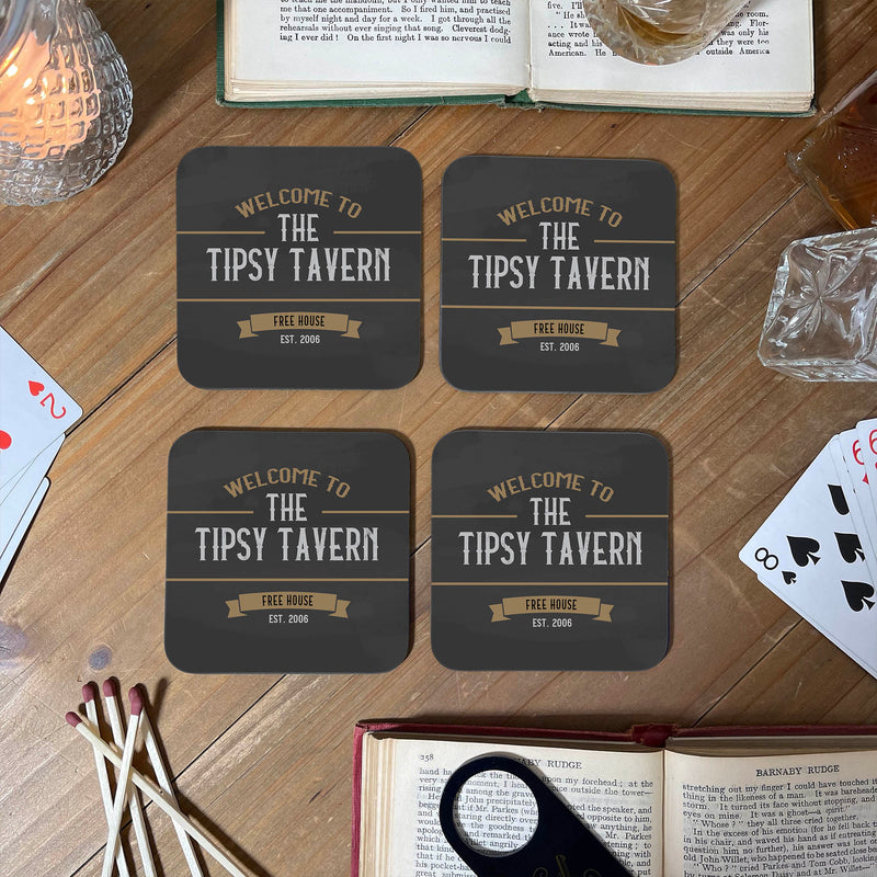 Vintage Home Bar Accessories - 4 Coaster Set