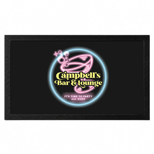 Personalised neon cocktail bar mat with custom bar name