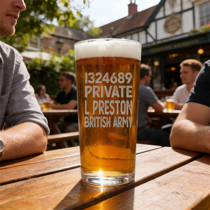 Military Engraved Conical Pint Glass – 568ml