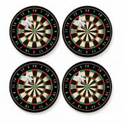 Set of four round dartboard coasters for darts fans
