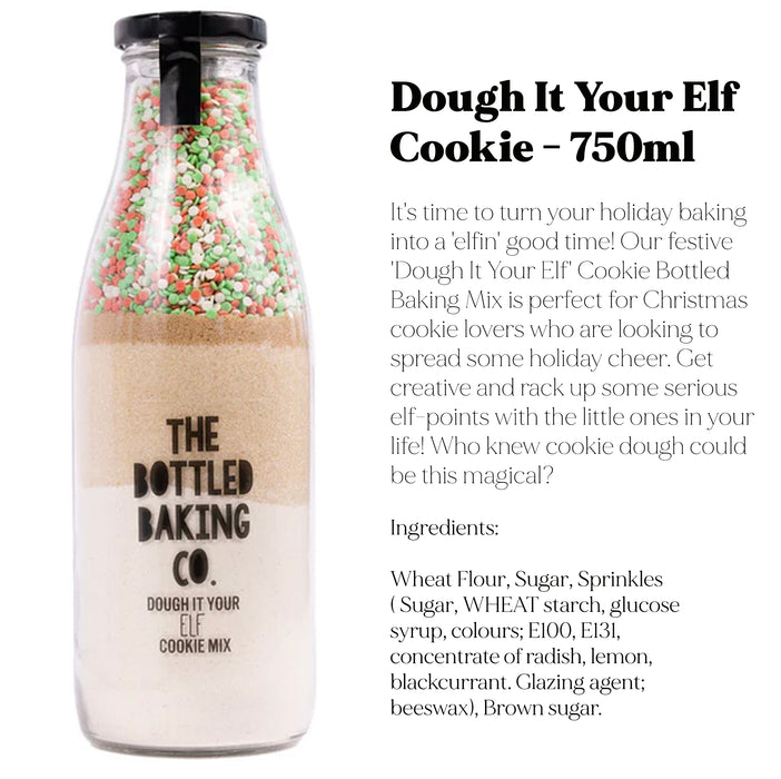 The Bottled Baking Co 'Dough it your Elf' Cookie Baking Mix + FREE Personalised Apron