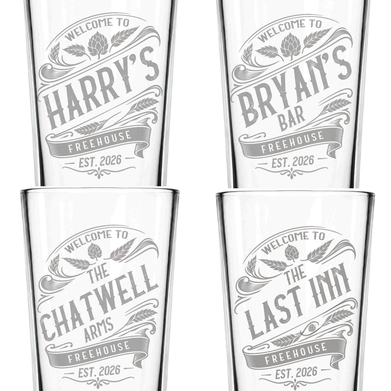 Personalised Vintage Pub Straight Pint Glass – Engraved Home Bar Beer Glass
