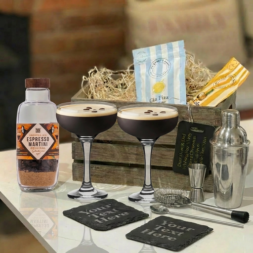 Personalised espresso martini gift set with engraved glasses and shaker