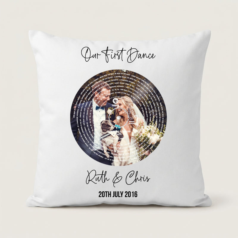 Personalised Wedding Photo Vinyl Record Cushion Cover (First Dance Song)