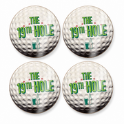 Set of four 19th Hole golf ball drinks coasters
