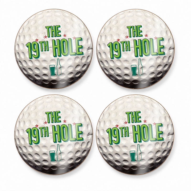 Set of four 19th Hole golf ball drinks coasters