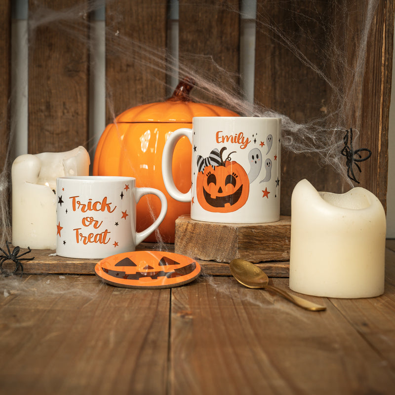 Halloween Mug - Personalised Pumpkin Mug & Coaster Set