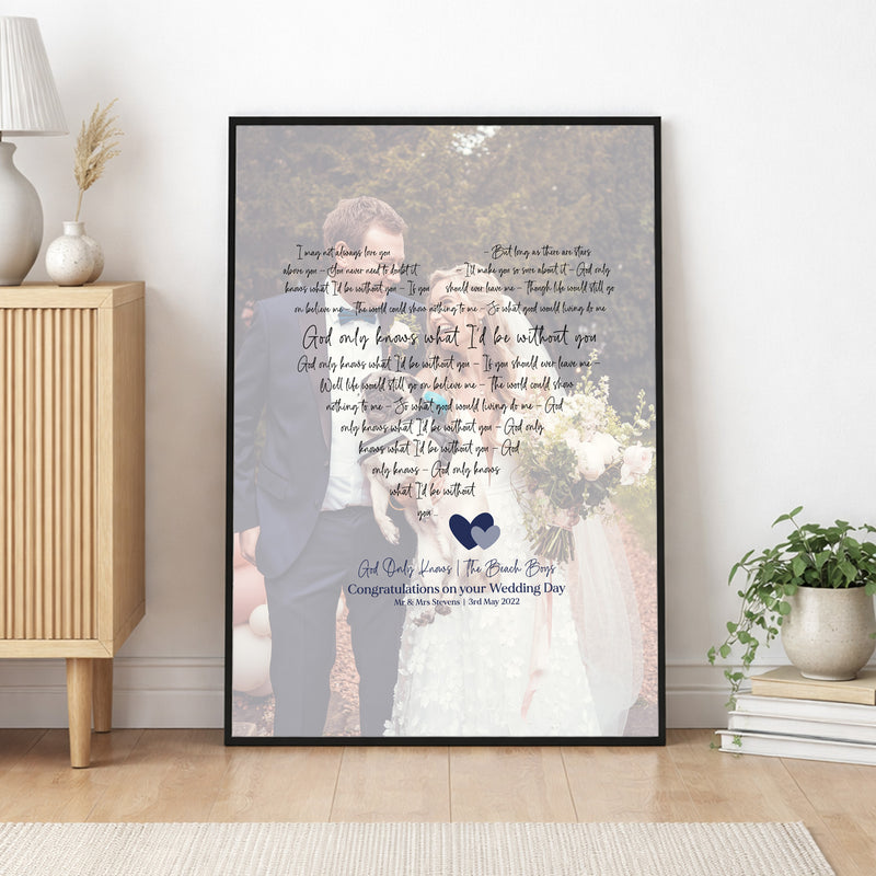 Personalised Wedding Photo Song Lyrics Print – Elegant Script Wall Art