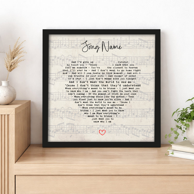 Personalised Song Lyric Print, Sheet Music Heart