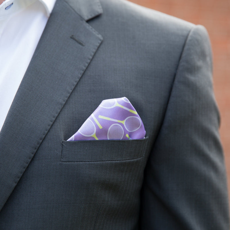 Tennis Racquet Patterned Personalised Pocket Square Pack of 4