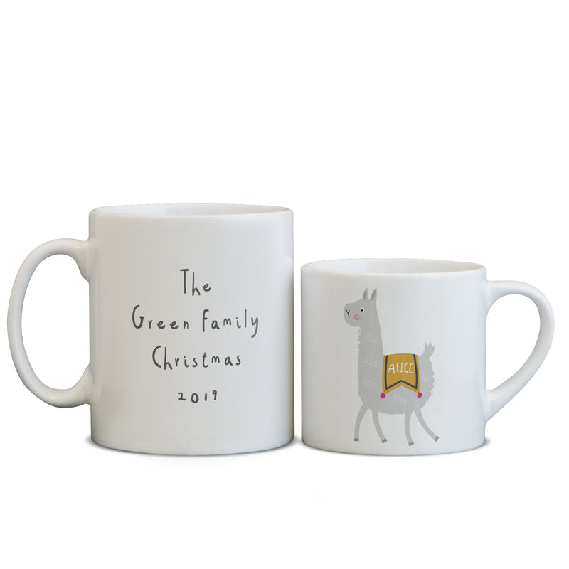 Llama Personalised Mug Set - Fun Mummy Daddy Baby Llama Drama Family Gift - Mama Papa Toddler Mug Set Christmas Eve Present
