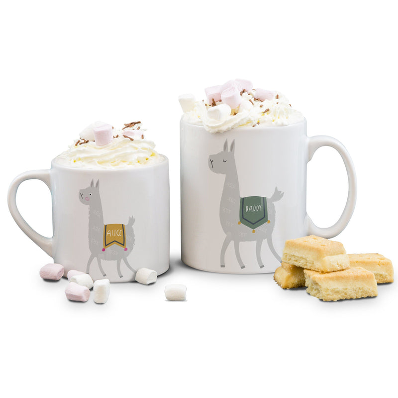 Llama Personalised Mug Set - Fun Mummy Daddy Baby Llama Drama Family Gift - Mama Papa Toddler Mug Set Christmas Eve Present
