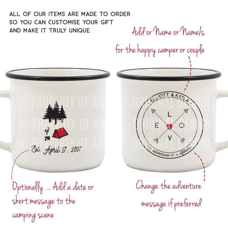 Personalised Pair Of Camping Mugs - Travel And Finding Love Themed - Ideal Gift For Wanderlust Couple