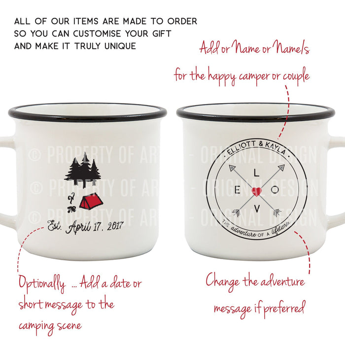 Personalised Pair Of Camping Mugs - Travel And Finding Love Themed - Ideal Gift For Wanderlust Couple