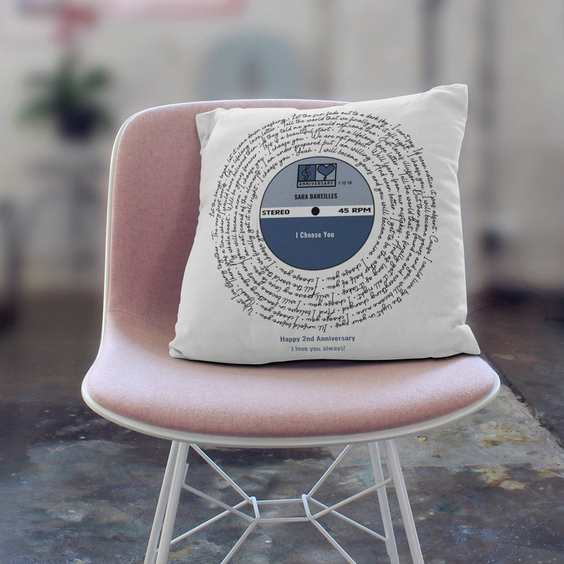 Personalised Script Lyrics Vinyl Cushion – Custom Anniversary Song Gift