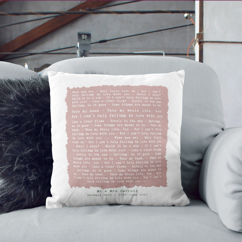 Vintage Square Song Words Cushion Cover (Vows, Speech or Lyrics) | 2nd Anniversary Gift