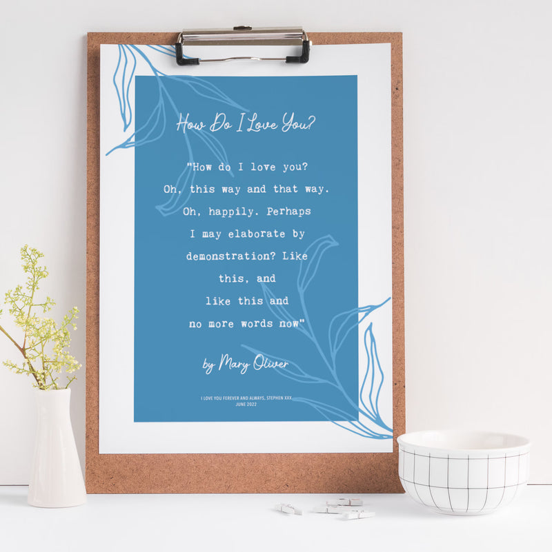 Custom Poetry, Vows Typography Poster – Personalised Floral Wedding & Anniversary Digital Download Print Gift