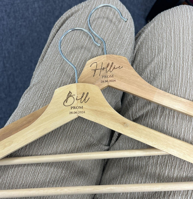 Custom Engraved Wooden Coat Hanger for Prom Dress or Formal Wear - Personalised Keepsake Gift