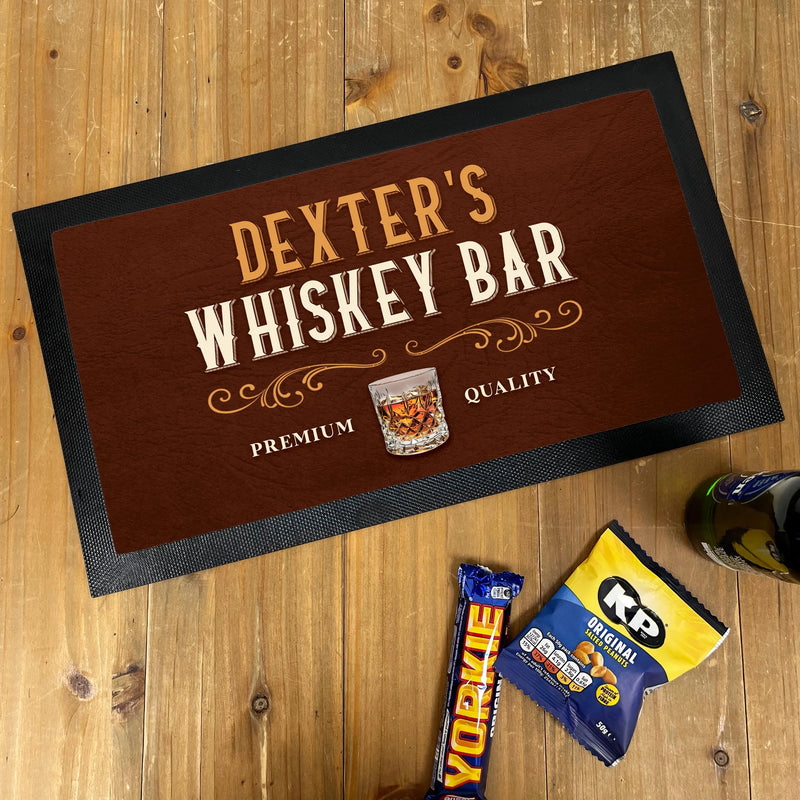Personalised Whiskey Bar Mat Custom Name Bar Runner for Home Bar, Man Cave, Bourbon or Scotch Lover Gift
