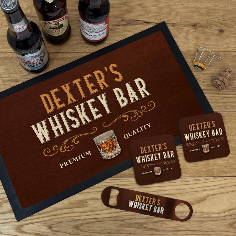 Personalised Whiskey Bar Mat Custom Name Bar Runner for Home Bar, Man Cave, Bourbon or Scotch Lover Gift