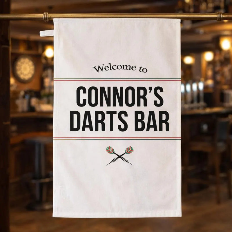 Personalised Darts Bar Tea Towel Custom Darts Gift – Home Bar, Man Cave, Pub-Style Kitchen Decor