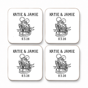 Personalised Till Death Do Us Part wedding coaster set with skeleton couple, names and date