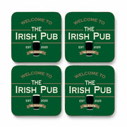 Set of four personalised Irish pub coasters for a home bar