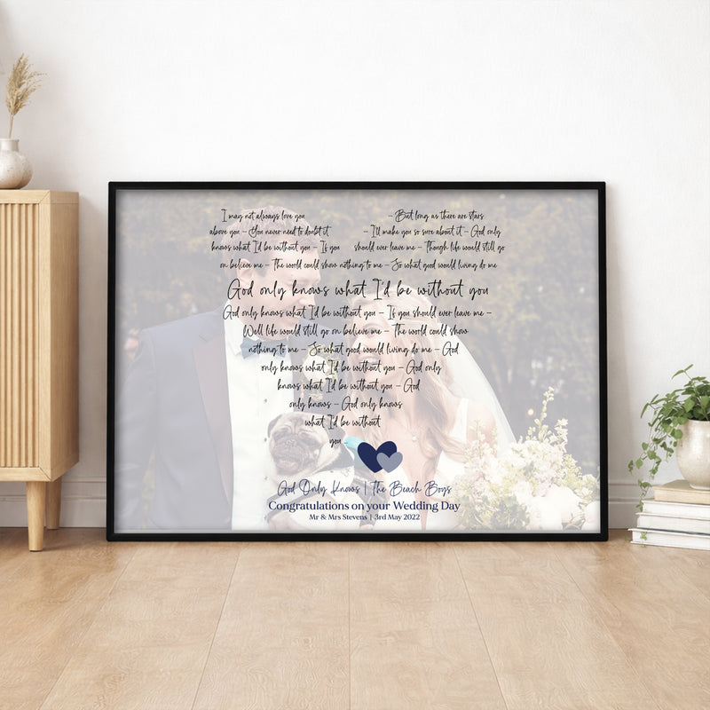 Personalised Song Lyric Print with Photo Elegant Script Landscape Wall Art