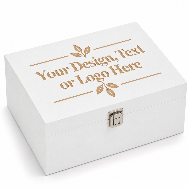 Large Personalised White Wooden Keepsake Box – Custom Engraved