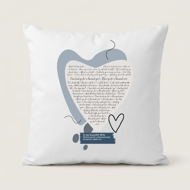 Layered Heart Song Lyric Cushion Cover (Personalised Text + Colours)