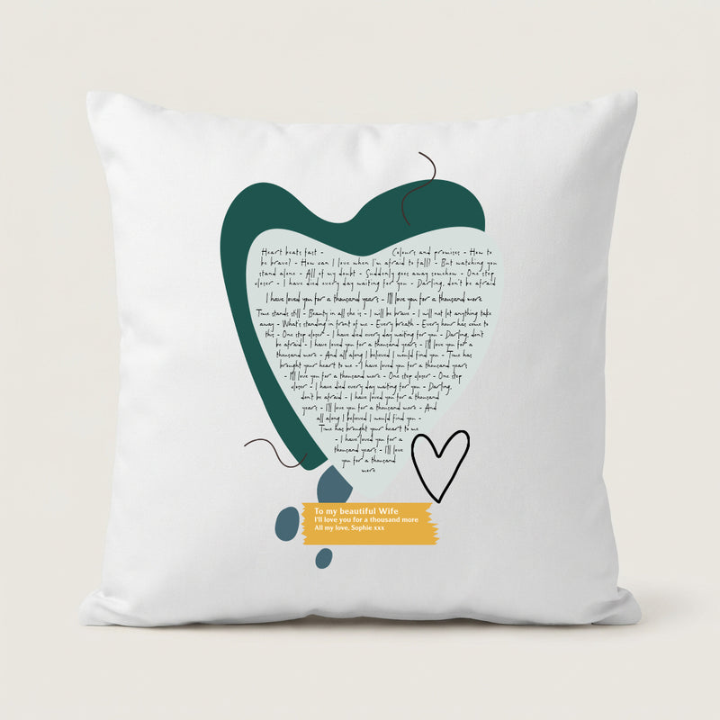 Layered Heart Song Lyric Cushion Cover (Personalised Text + Colours)