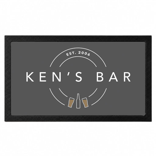 Personalised modern home bar mat with custom bar name and established year
