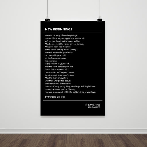 personalised modern black poem typography print custom poetry wall art