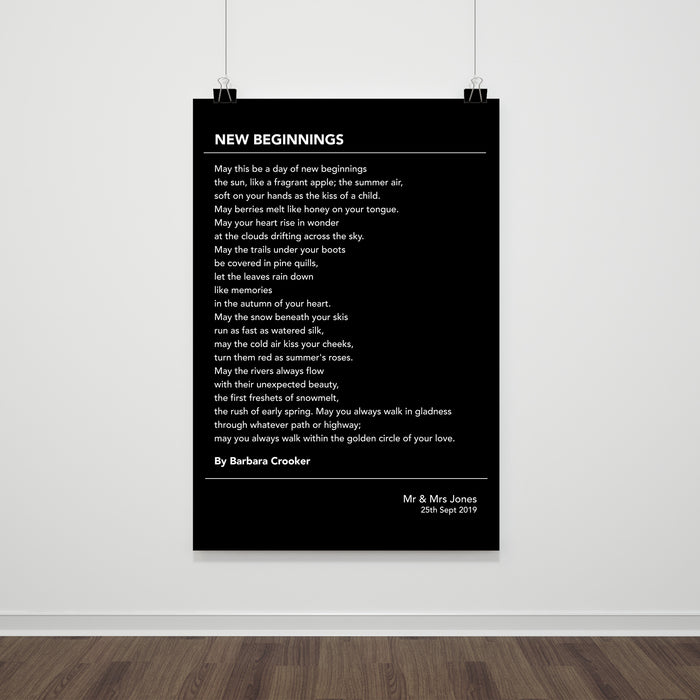 personalised modern black poem typography print custom poetry wall art