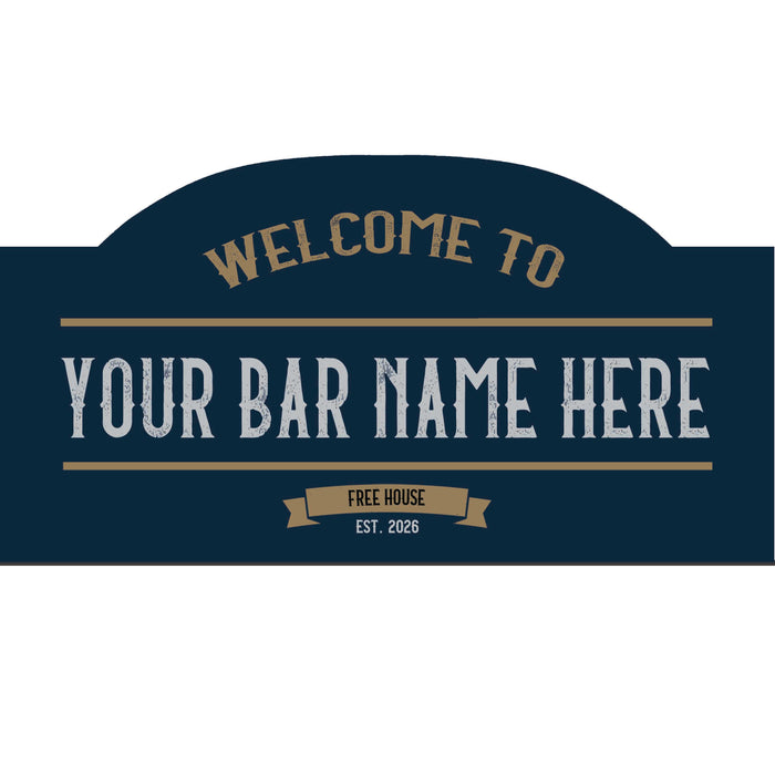 Personalised Bar Sign – Custom Name, Retro Style, Navy Blue