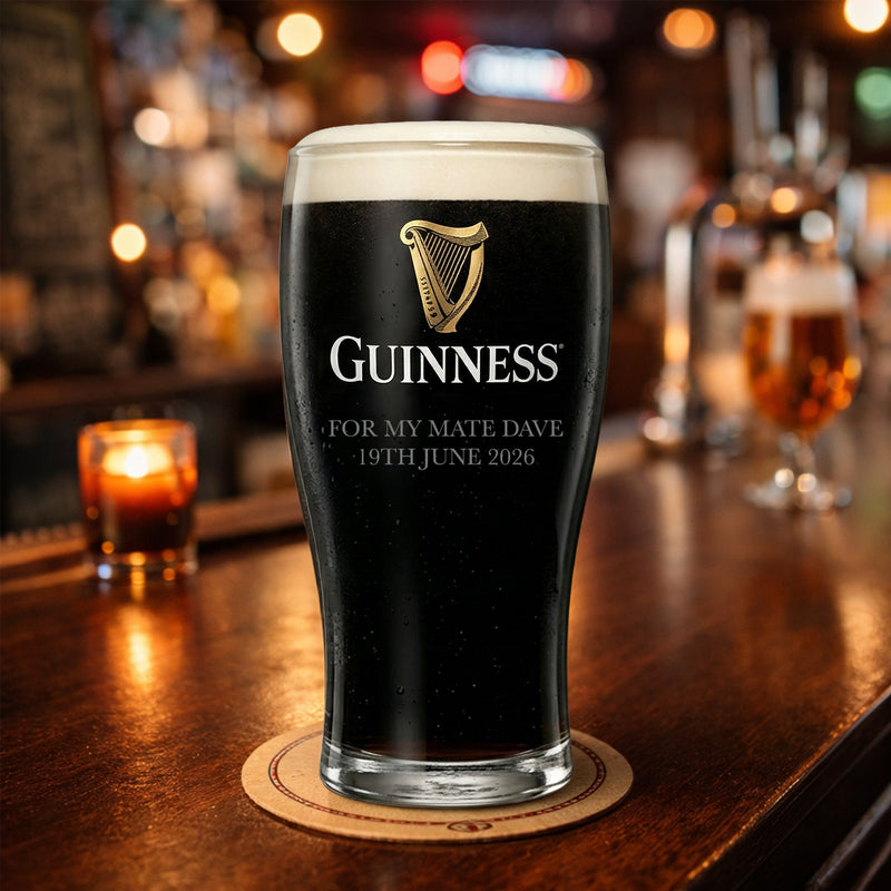 Personalised Guinness Pint Glass – Custom Engraved Pint Glass Gift for Him, Beer Lover Gift, Birthday Gift for Dad, Father’s Day Gift