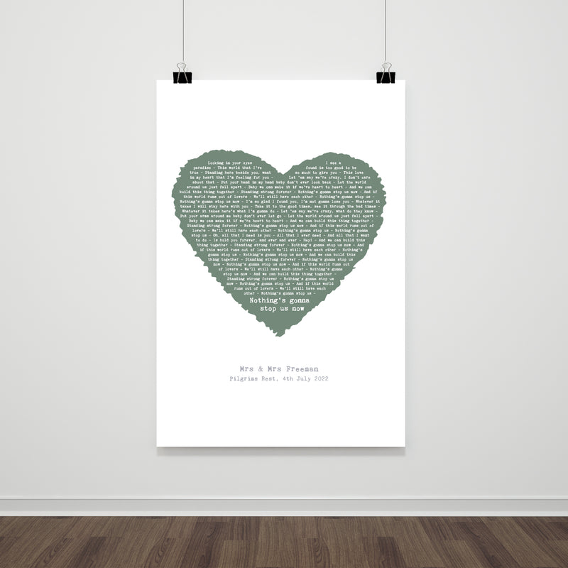 Song Lyrics Personalised Typography In Heart Design