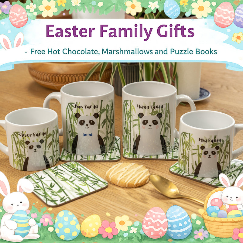 Panda Bear Personalised Mug and Coaster Set - Fun Mummy Daddy Baby Panda Family Gift - Mama Papa Toddler Mug Set Christmas Eve Present