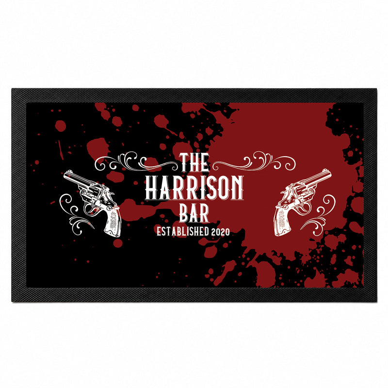 Personalised 1920s gangster style bar mat with custom bar name and established year