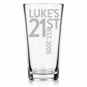 Personalised 21st birthday pint glass engraved with Luke's name and birth year