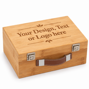 Personalised bamboo keepsake box with custom text design or logo laser engraving