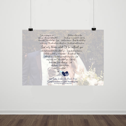Personalised landscape song lyric print with wedding photo