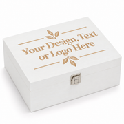 Personalised 12 inch white wooden keepsake box with custom wood colour laser engraving