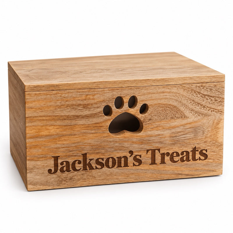 Personalised Dog Treat Box – Engraved Wooden Pet Treat Storage