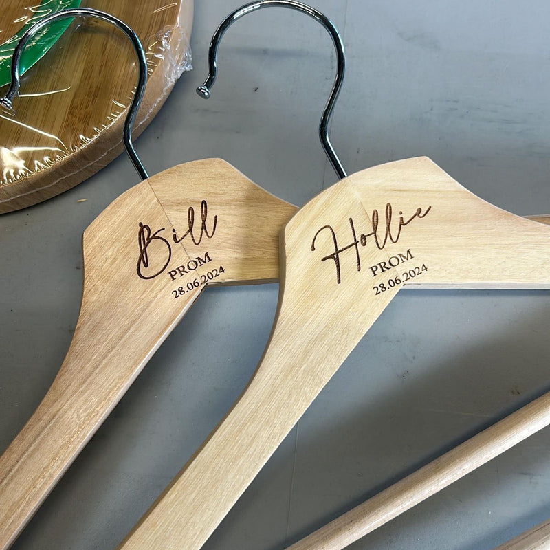 Custom Engraved Wooden Coat Hanger for Prom Dress or Formal Wear - Personalised Keepsake Gift