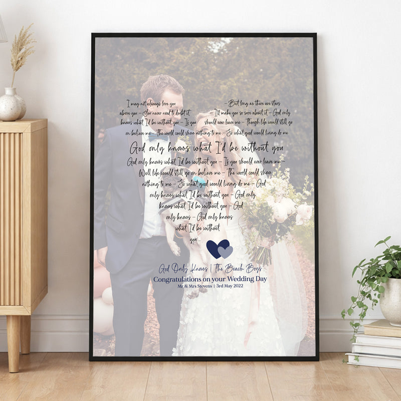 Personalised Wedding Photo Song Lyrics Print – Elegant Script Wall Art