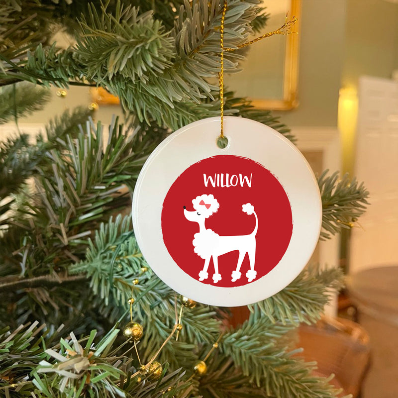 Personalised White Poodle Christmas Bauble
